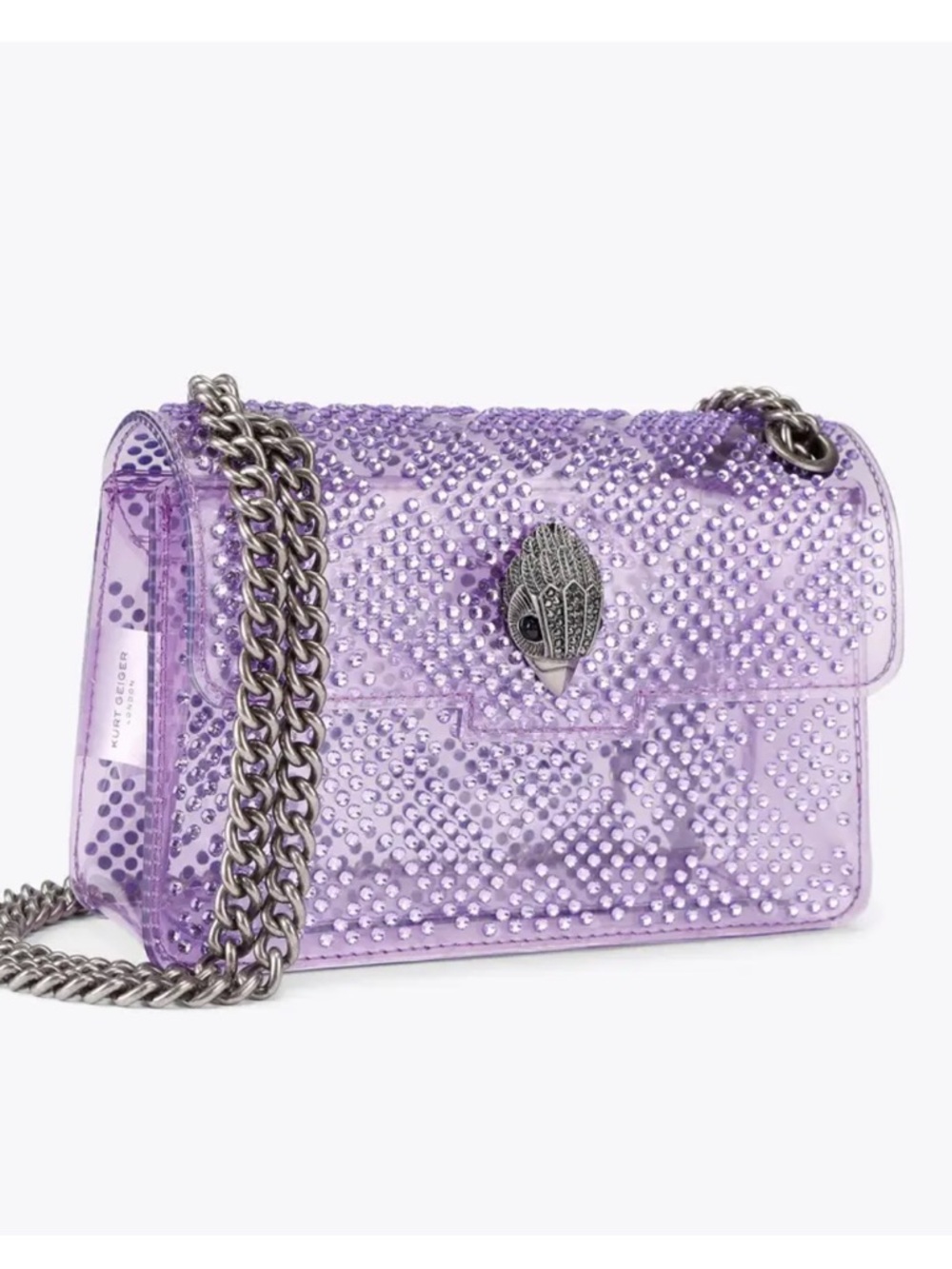 Kurt Geiger Lilac Purple Crystal-Embellished Vinyl Chain Bag